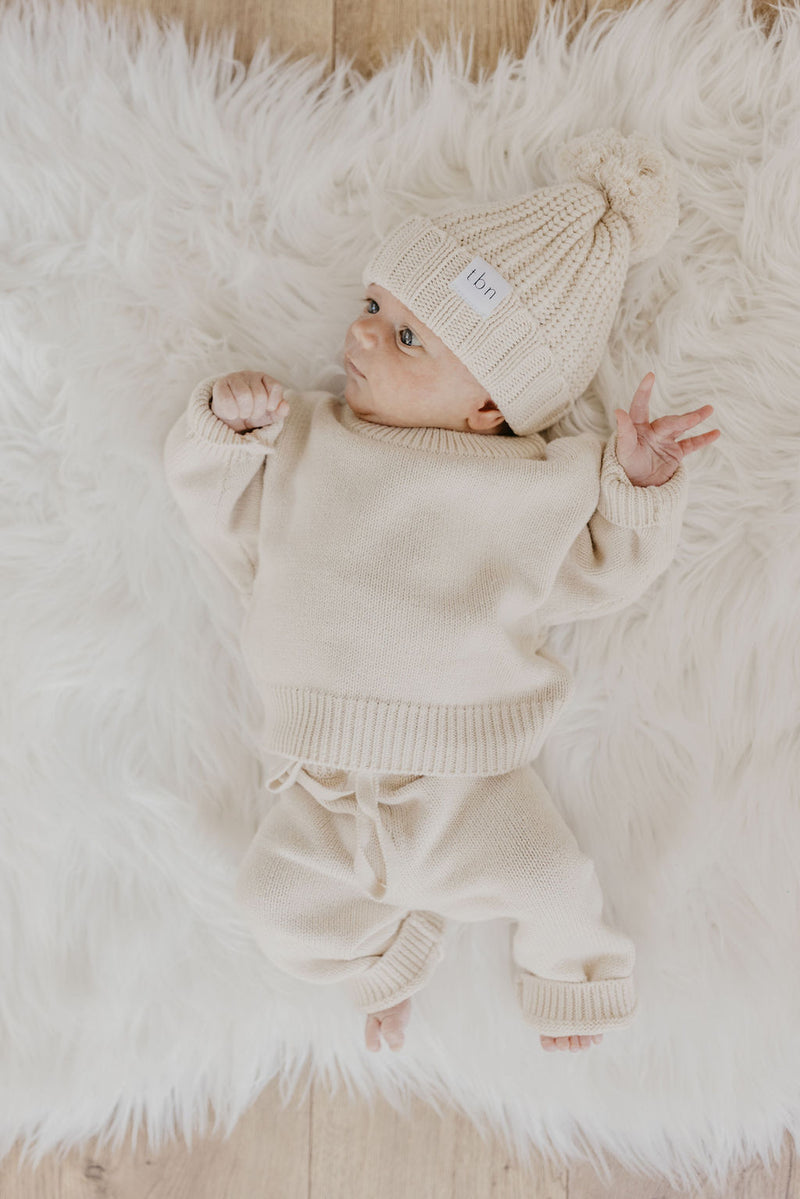 Pom Knit Beanie | Nude