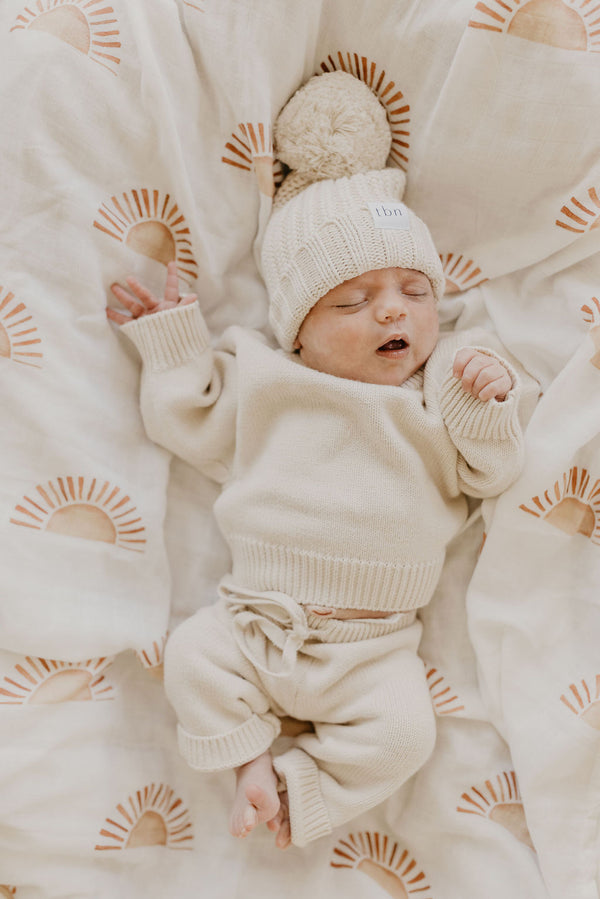 Pom Knit Beanie | Nude