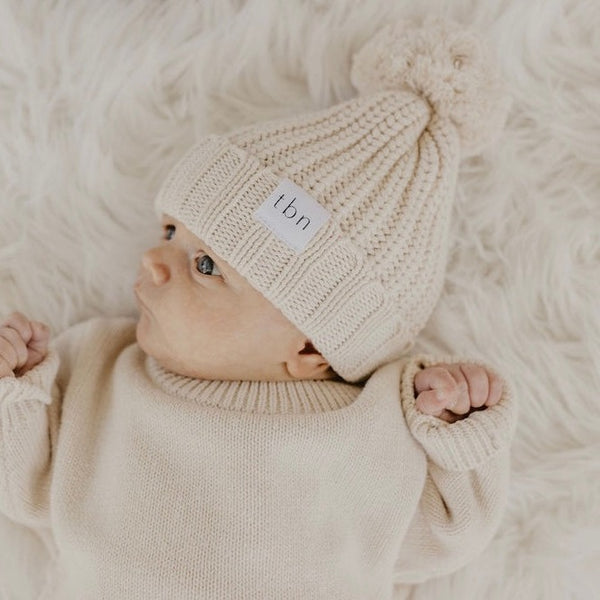 Pom Knit Beanie | Nude