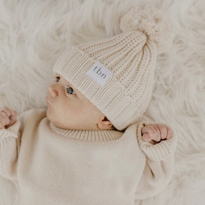 Pom Knit Beanie | Nude