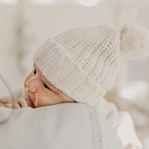 Pom Knit Beanie | Speckled oat