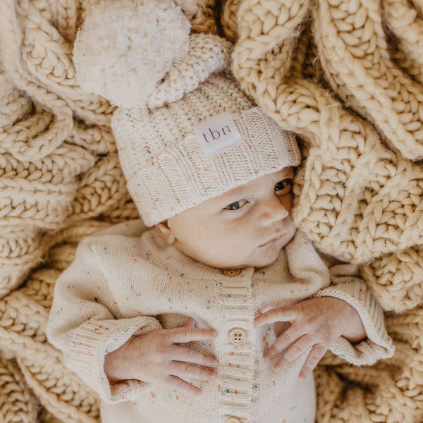 Pom Knit Beanie | Speckled oat